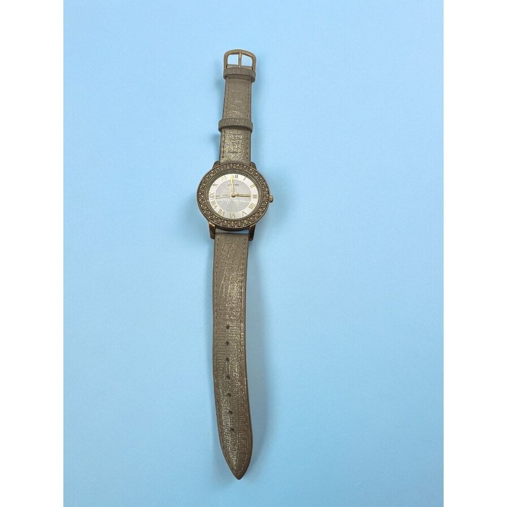 Chico's Penelope Watch Gold Tone Metallic Leather Band Rhinestones NWOT